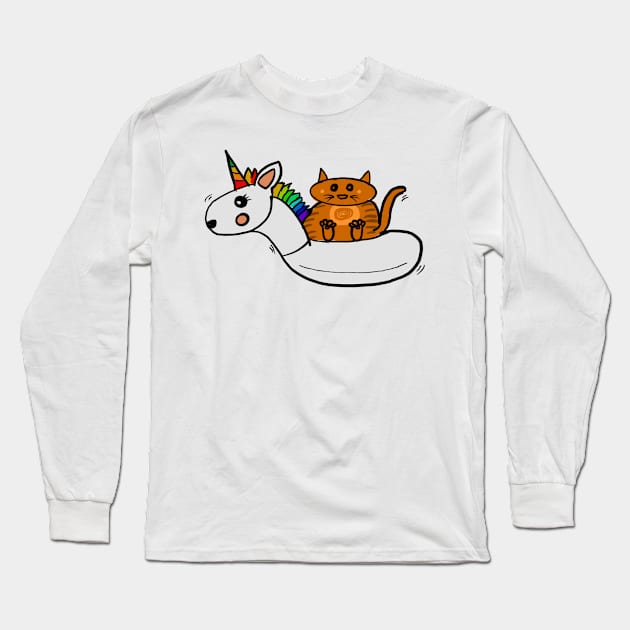 Cat And Unicorn Long Sleeve T-Shirt by Joker & Angel